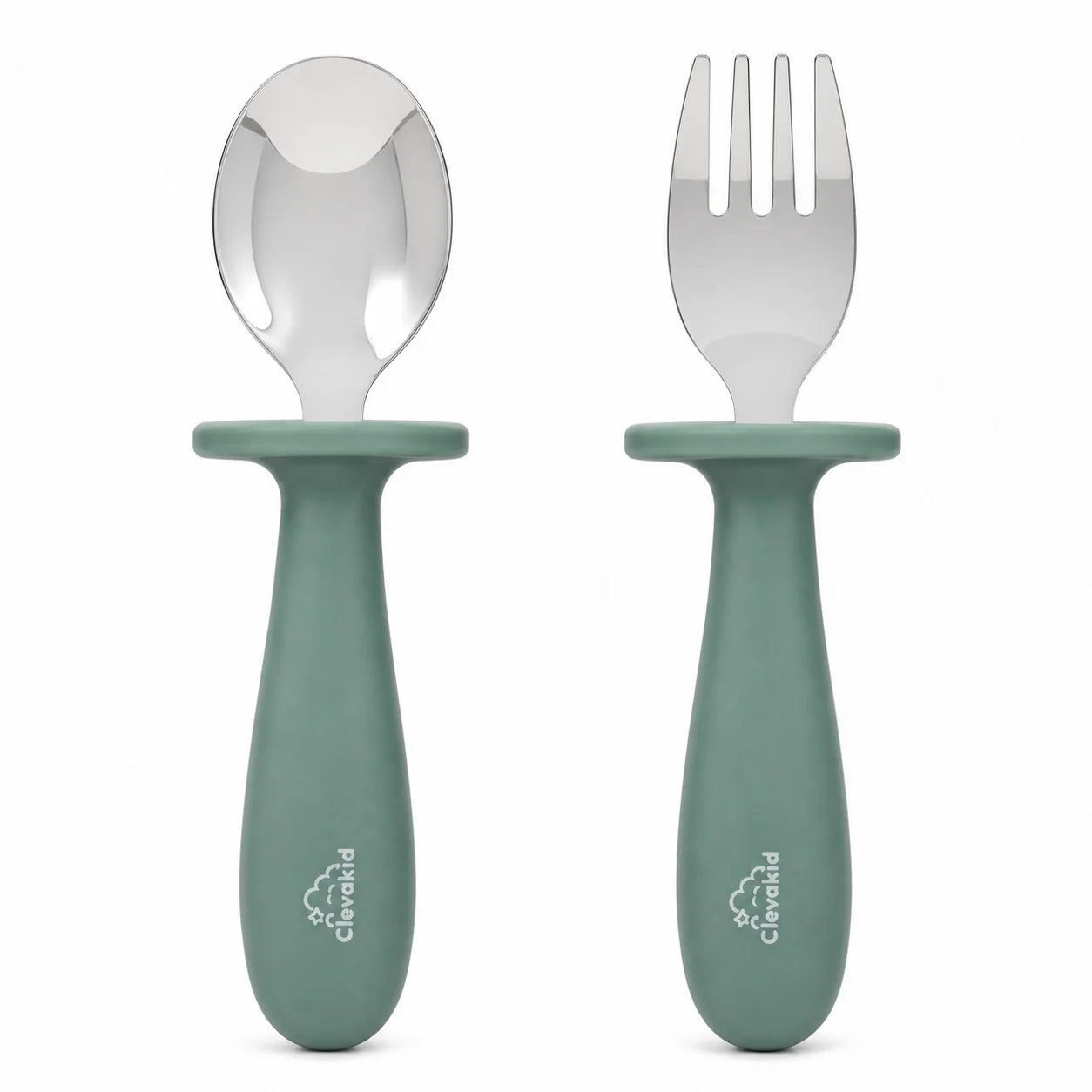 Clevakid Toddler Stainless Steel Spoon & Fork – Green Olive