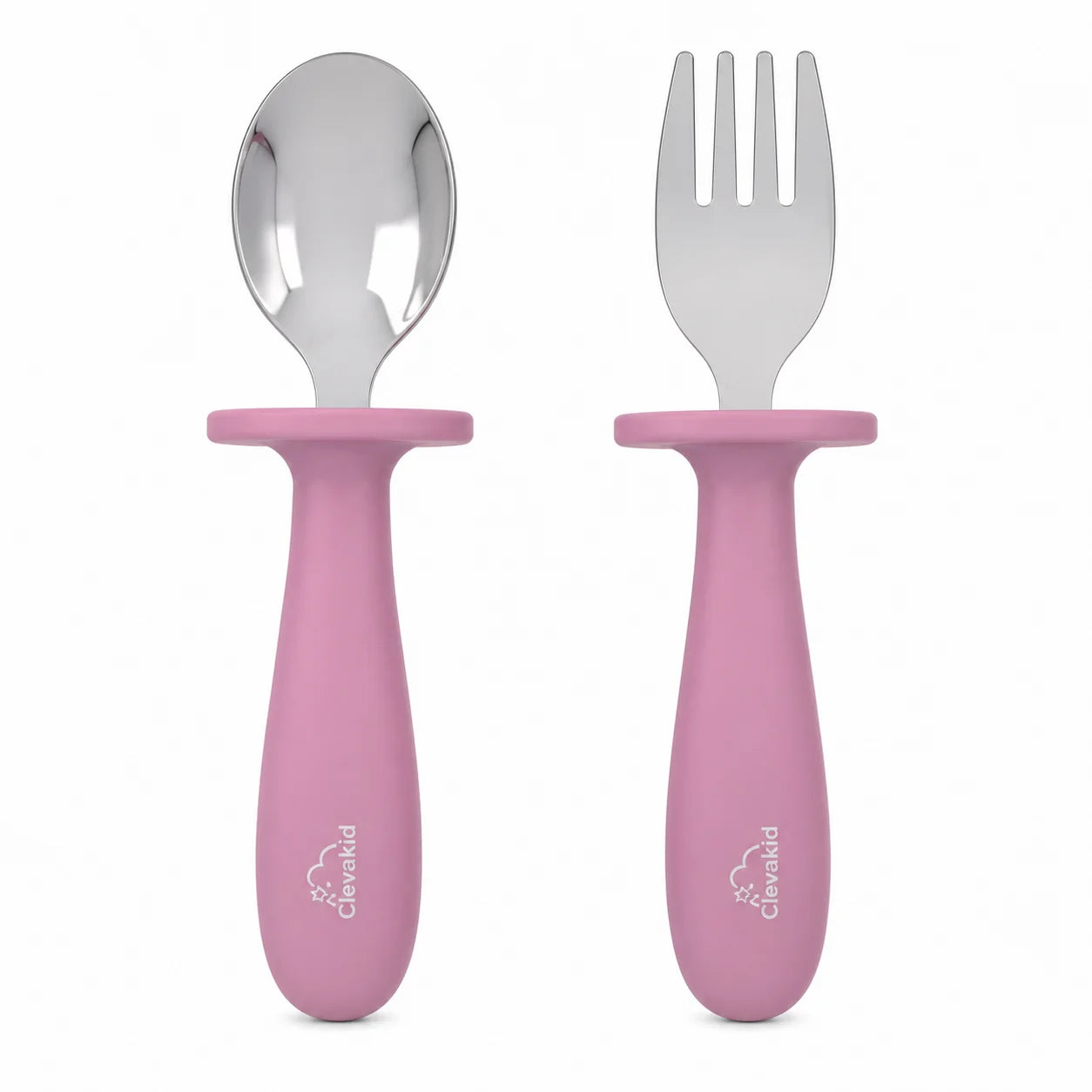 Clevakid Toddler Stainless Steel Spoon & Fork – pink Dark
