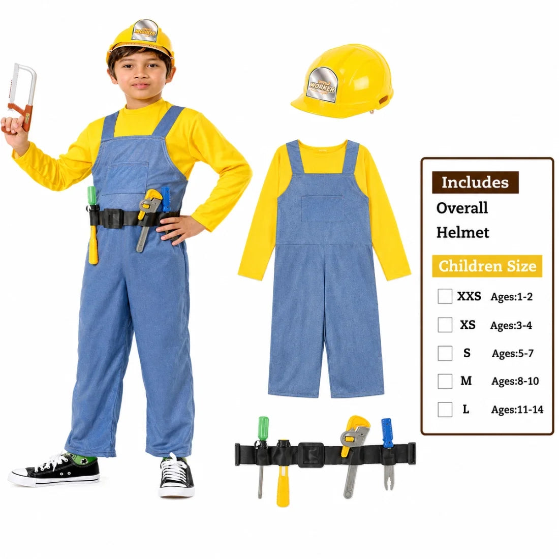 Construction Worker Fancy Dress Costume for Kids