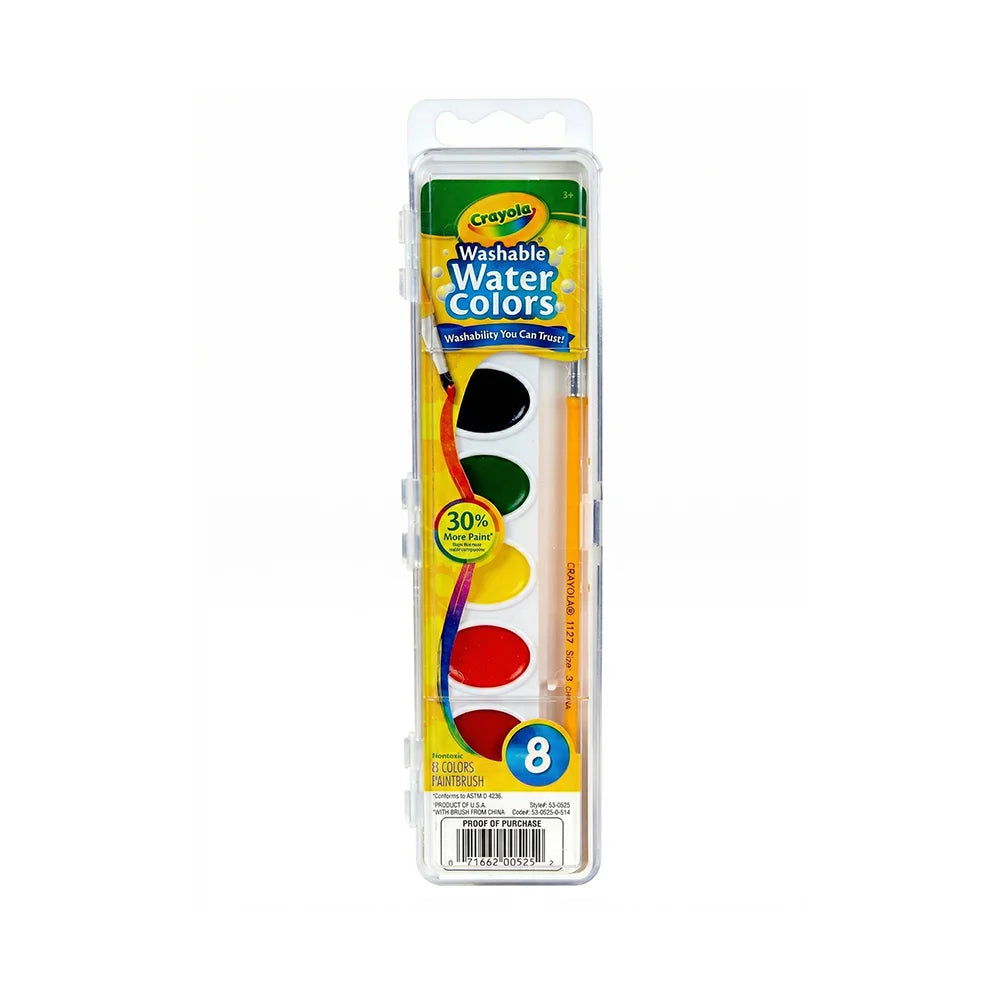 Crayola Washable Watercolors Set with Brush (8 Colors)