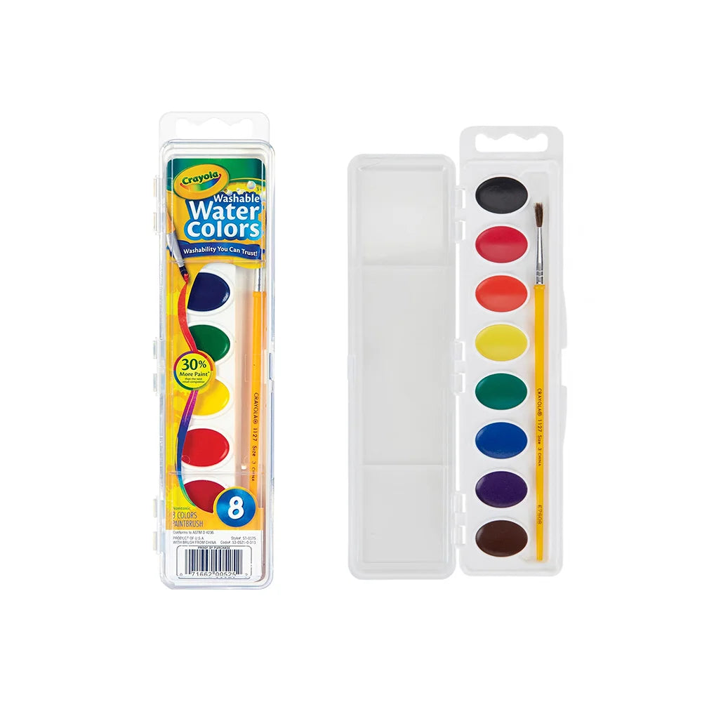 Crayola Washable Watercolors Set with Brush (8 Colors)