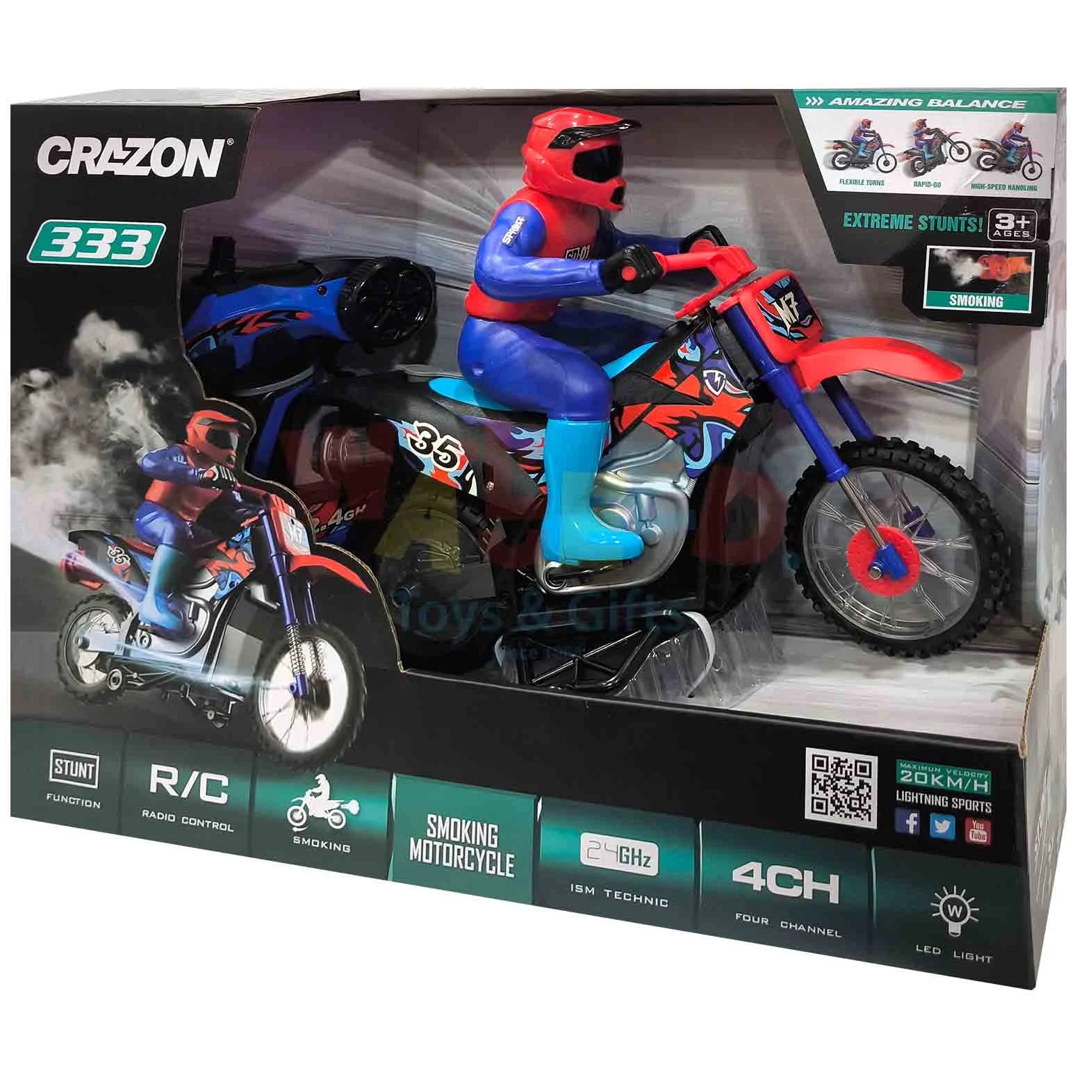 Crazon 333 RC Stunt Motorcycle with Smoke & LED Lights