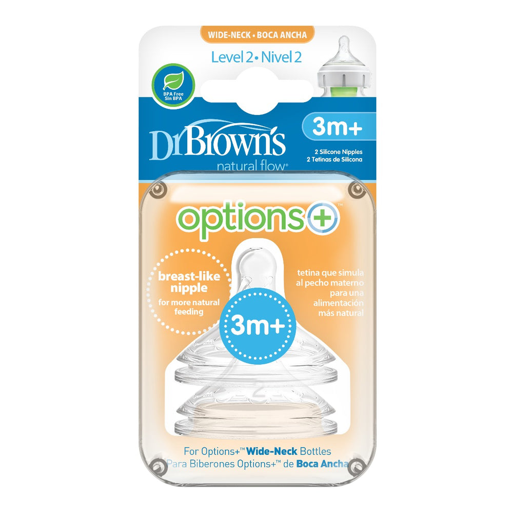 Dr.Brown's Level 2 Wide-Neck Silicone Options+ Nipple, 2-Pack (3 to 6 months )