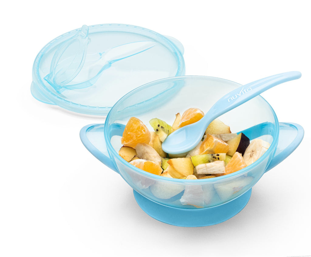 Nuvita Bowl with lid, spoon and suction cup. Blue