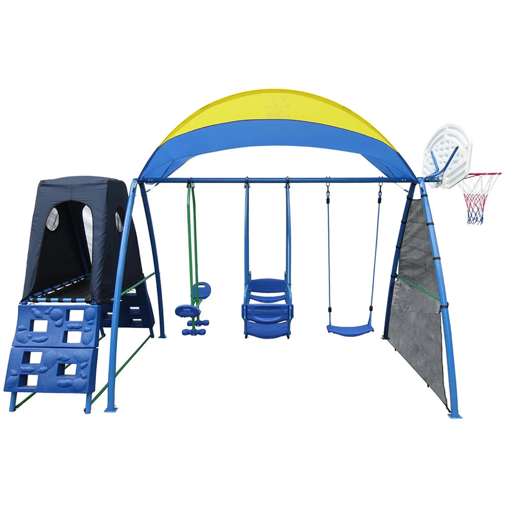 Kids Swing Set with Slide and Basketball Hoop