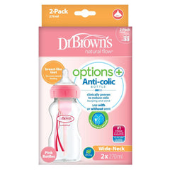 Dr Brown's 9 oz270 ml PP Wide-Neck Options Bottle, PINK, 2-Pack