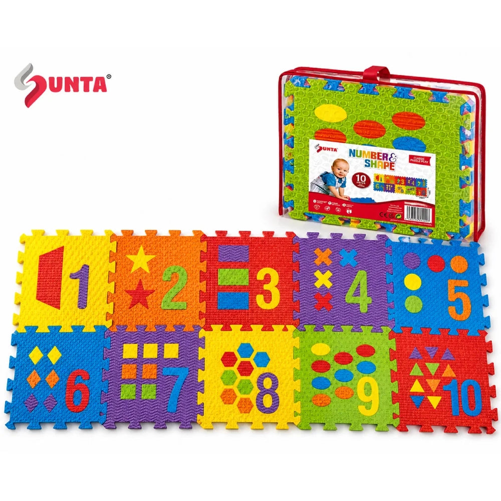 Dunta Kids Foam Puzzle Mat Numbers Shapes Learning Playset Indoor Activity