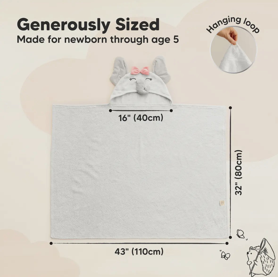 Elephant Girl Hooded Baby Bath Towels for Newborn