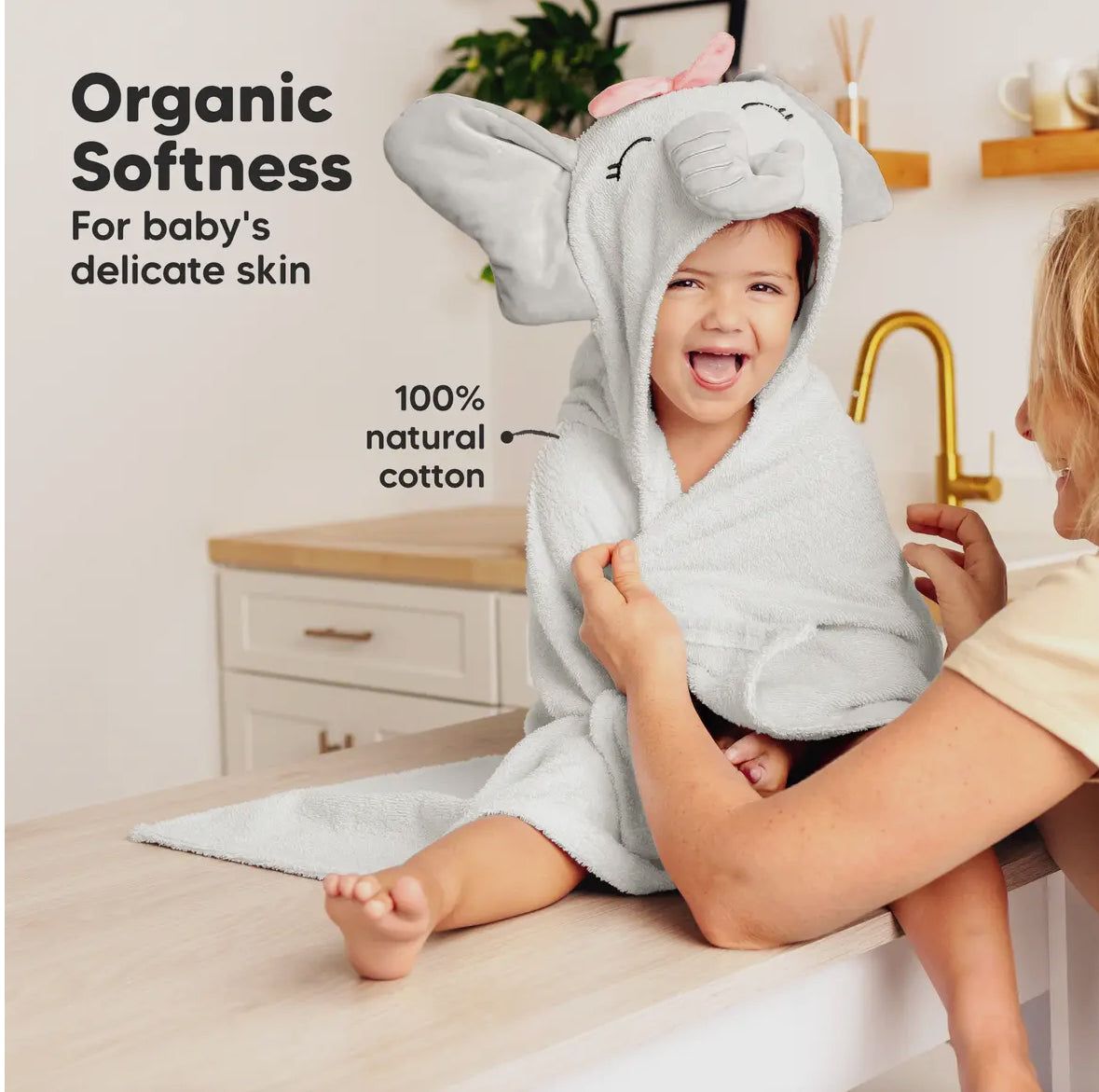 Elephant Girl Hooded Baby Bath Towels for Newborn