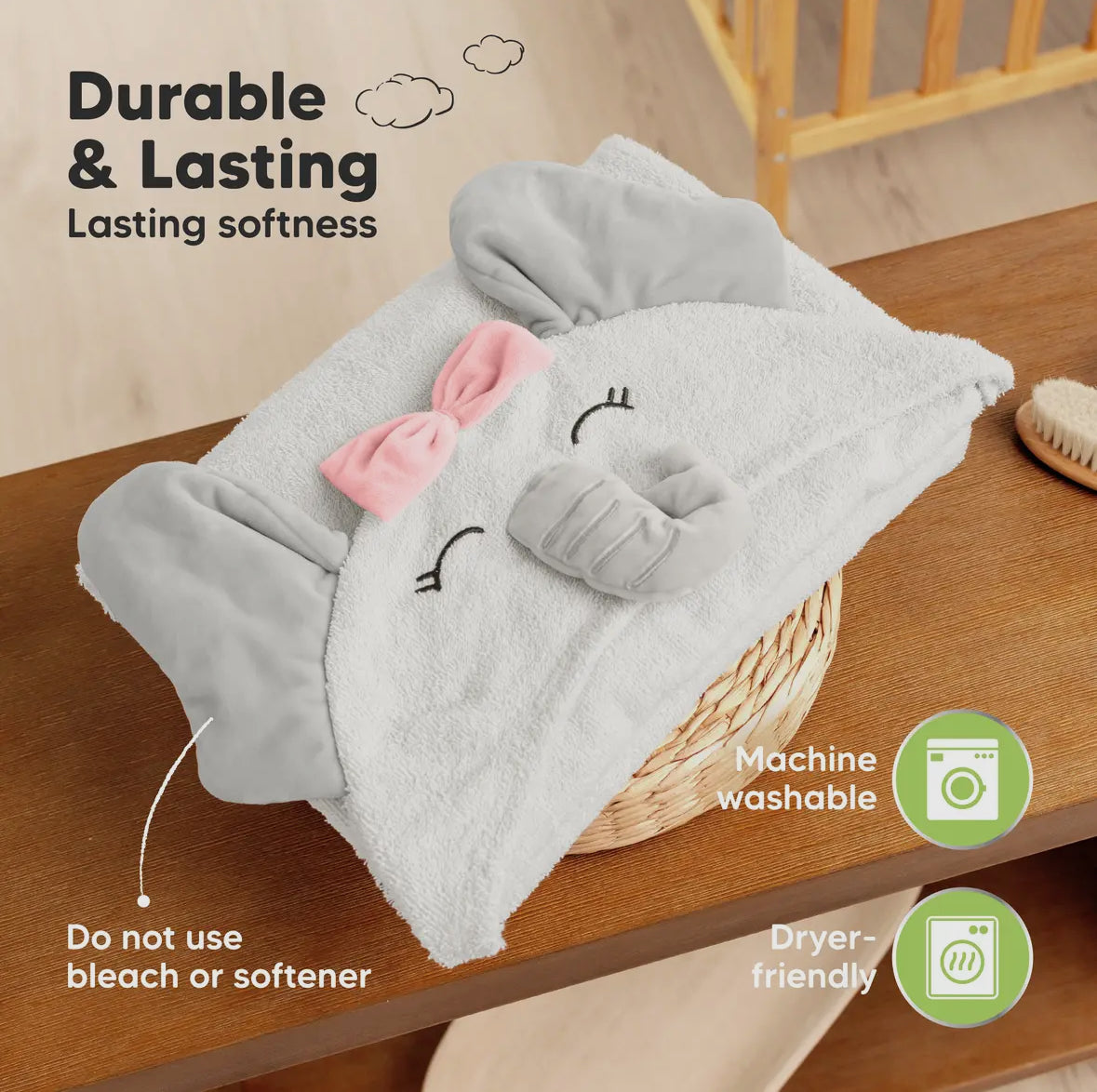Elephant Girl Hooded Baby Bath Towels for Newborn