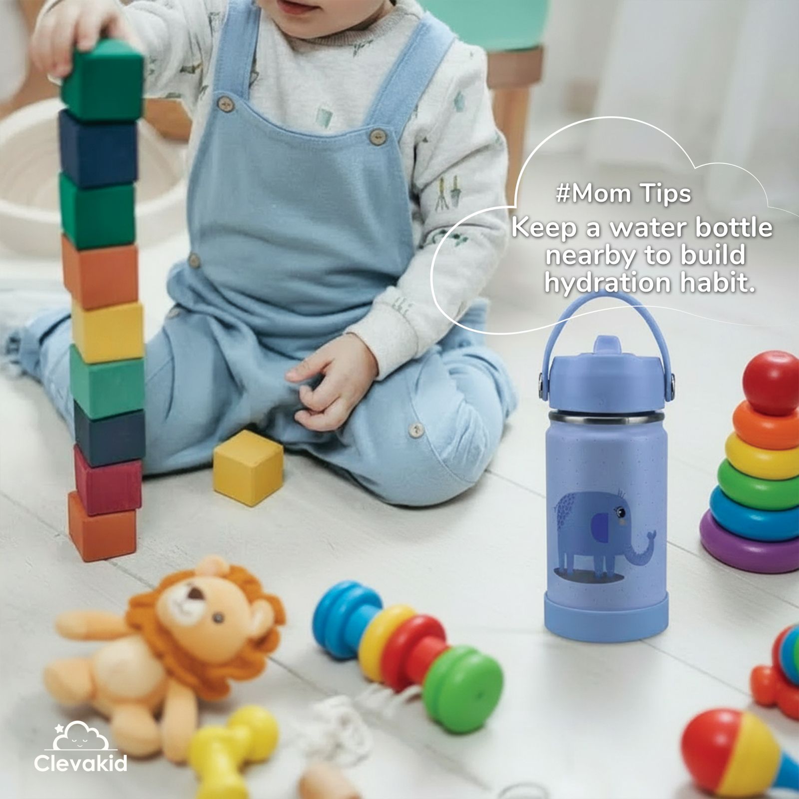 Clevakid Stainless Steel Water Bottle Blue Ice- 350ML\12 OZ - ClevaTusk Friend