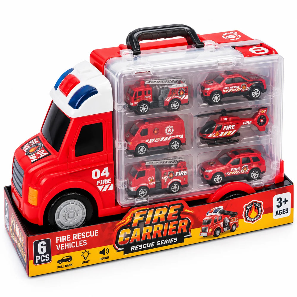 Fire Control Storage Truck with 6 Mini Cars – Light & Sound