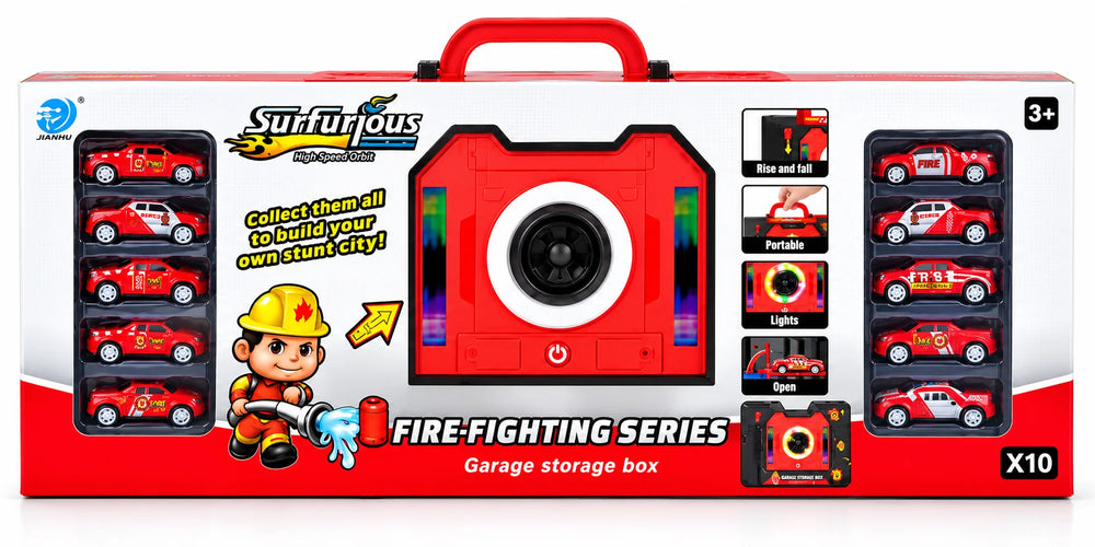 Fire-Fighting Garage Storage Case with 10 Alloy Cars