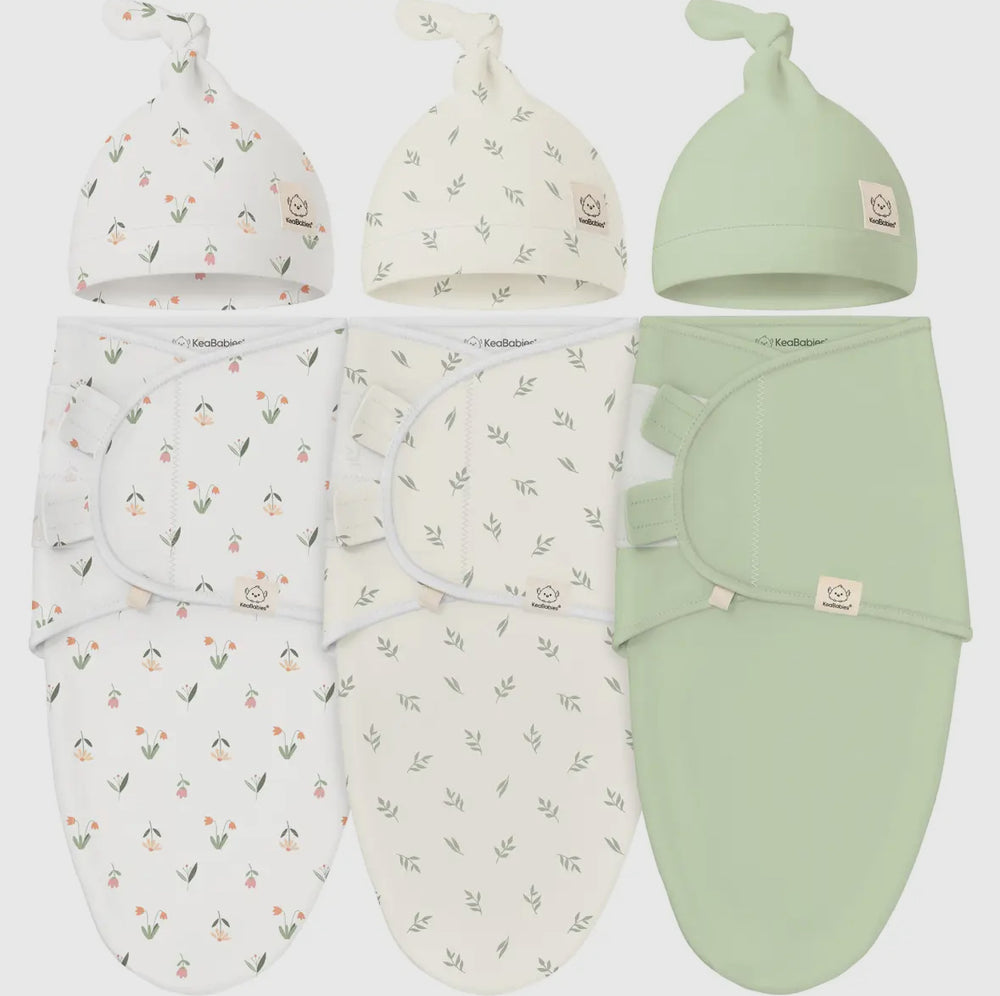 Fluer Soothe Baby Swaddles 0-3 Months with Knot Hat - Pack of 3