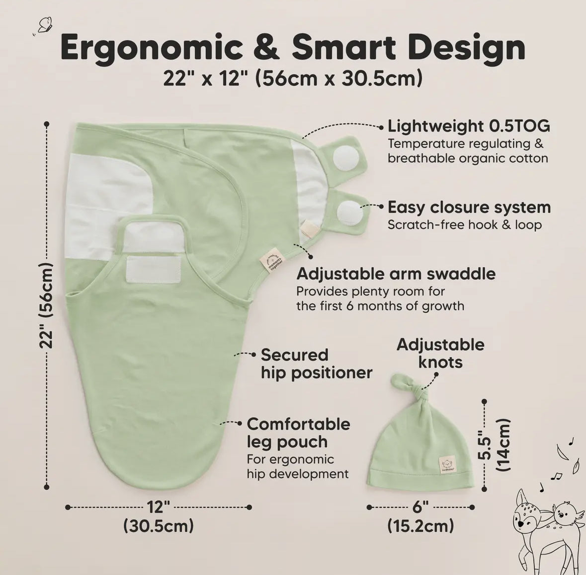 Fluer Soothe Baby Swaddles 0-3 Months with Knot Hat - Pack of 3