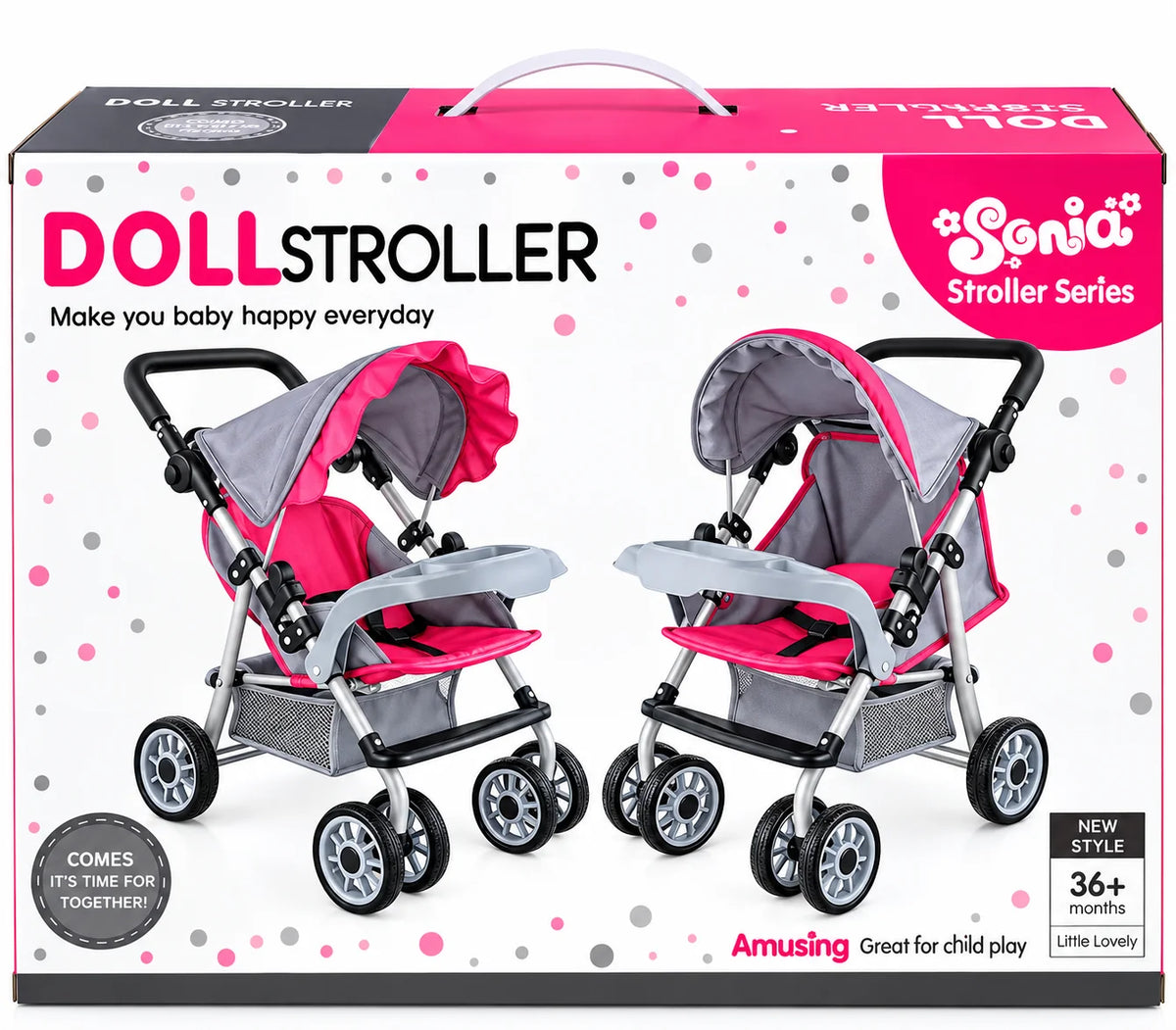Foldable Metal Doll Stroller with Canopy