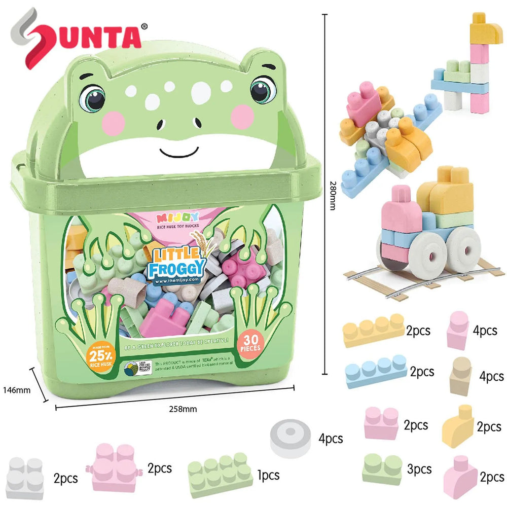 MIJOY Frog Blocks Bucket 30 Pieces Kids Building Toy