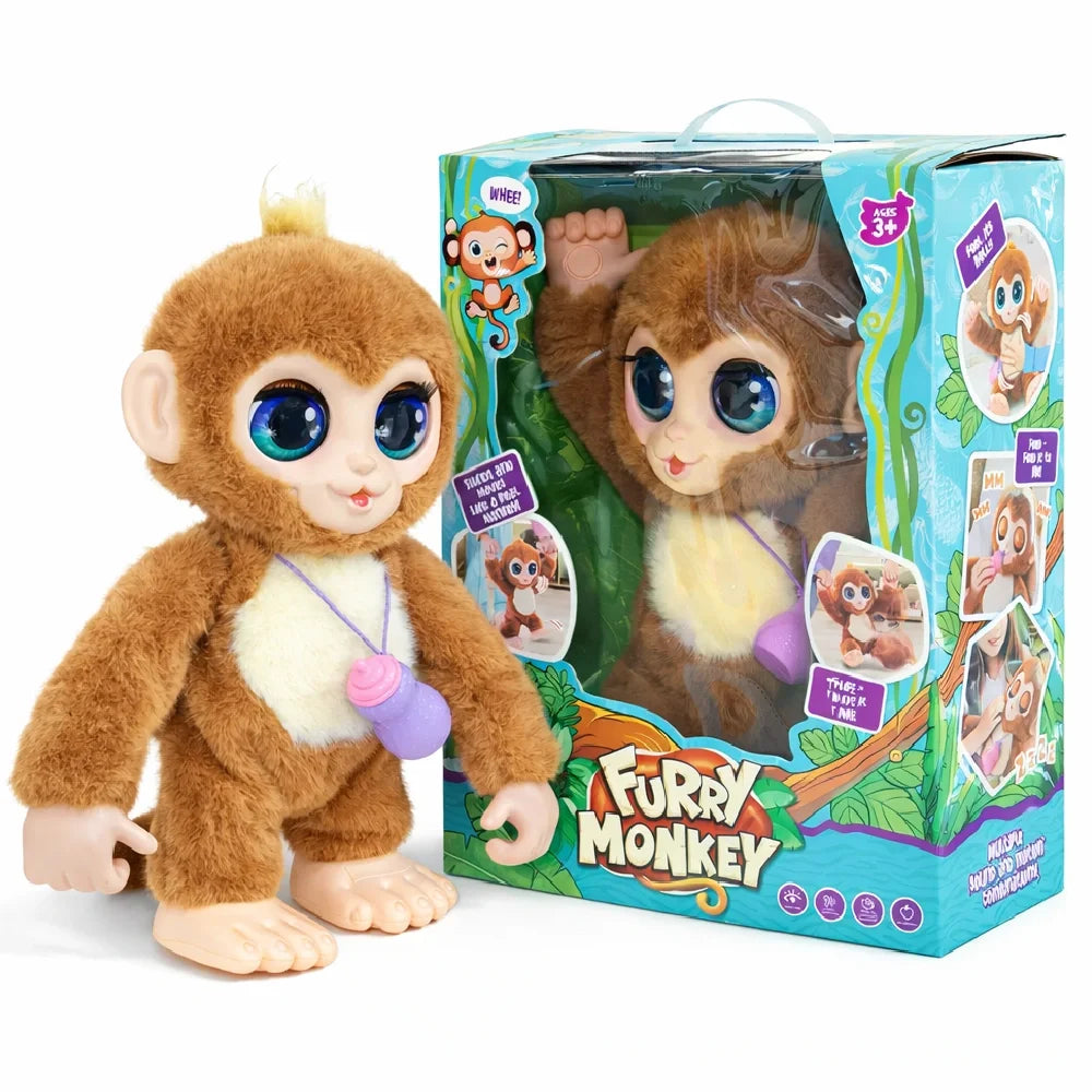 Furry Monkey Interactive Plush Toy with Bottle