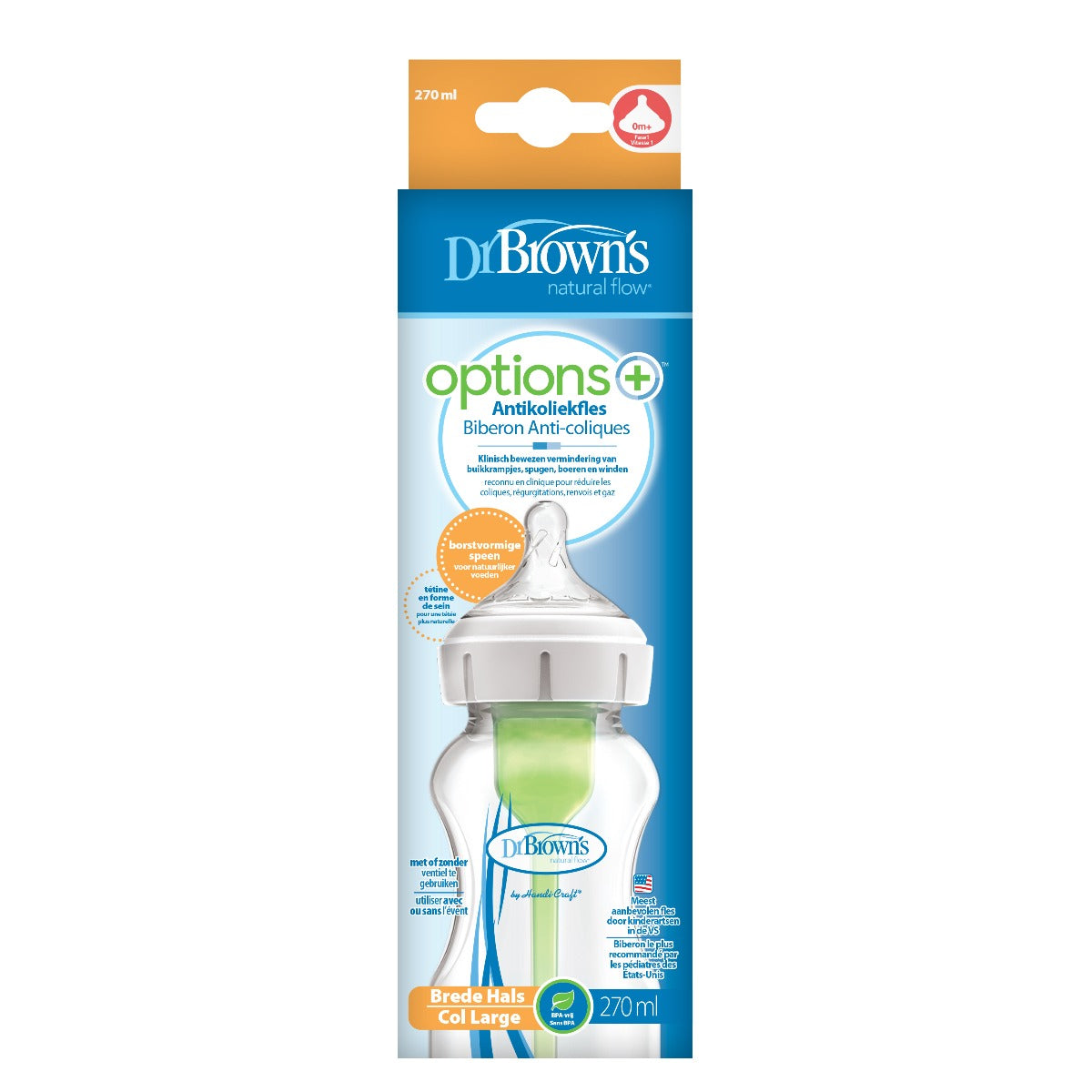 Dr.Brown's 9 oz/270 ml PP Wide-Neck Options+ Bottle, 1-Pack