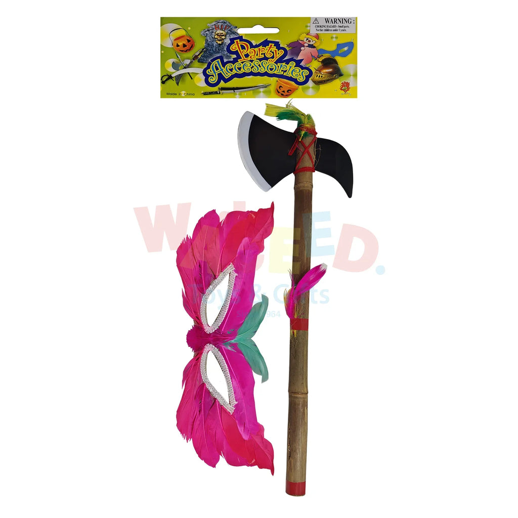 Halloween Party Set (Feather Mask & Plastic Axe)