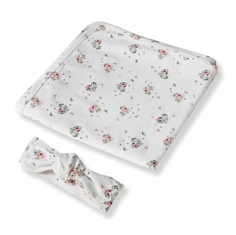 Heart Organic Jersey Wrap and Topknot Set