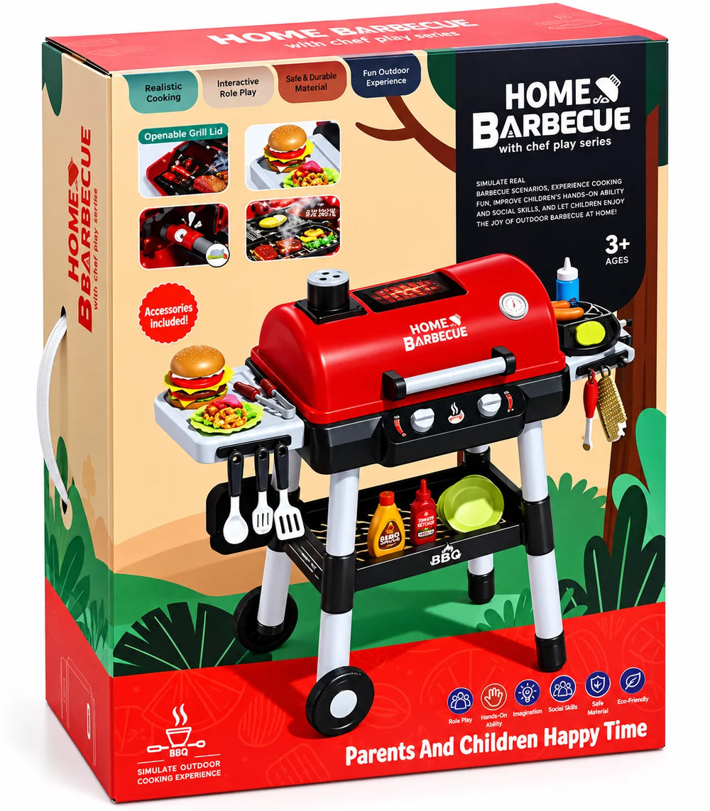 Home Barbecue Grill Playset with Light, Sound & Smoke Spray
