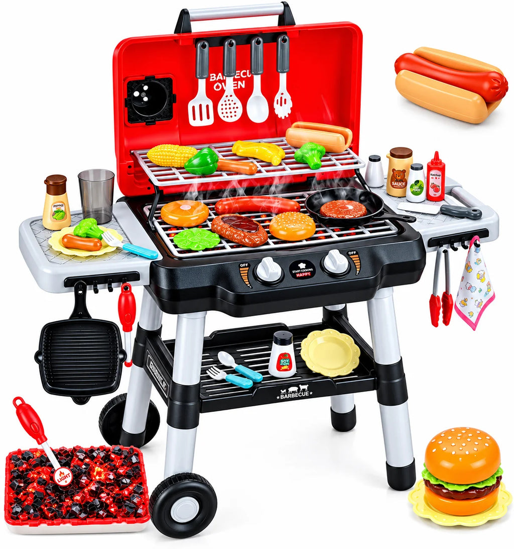 Home Barbecue Grill Playset with Light, Sound & Smoke Spray