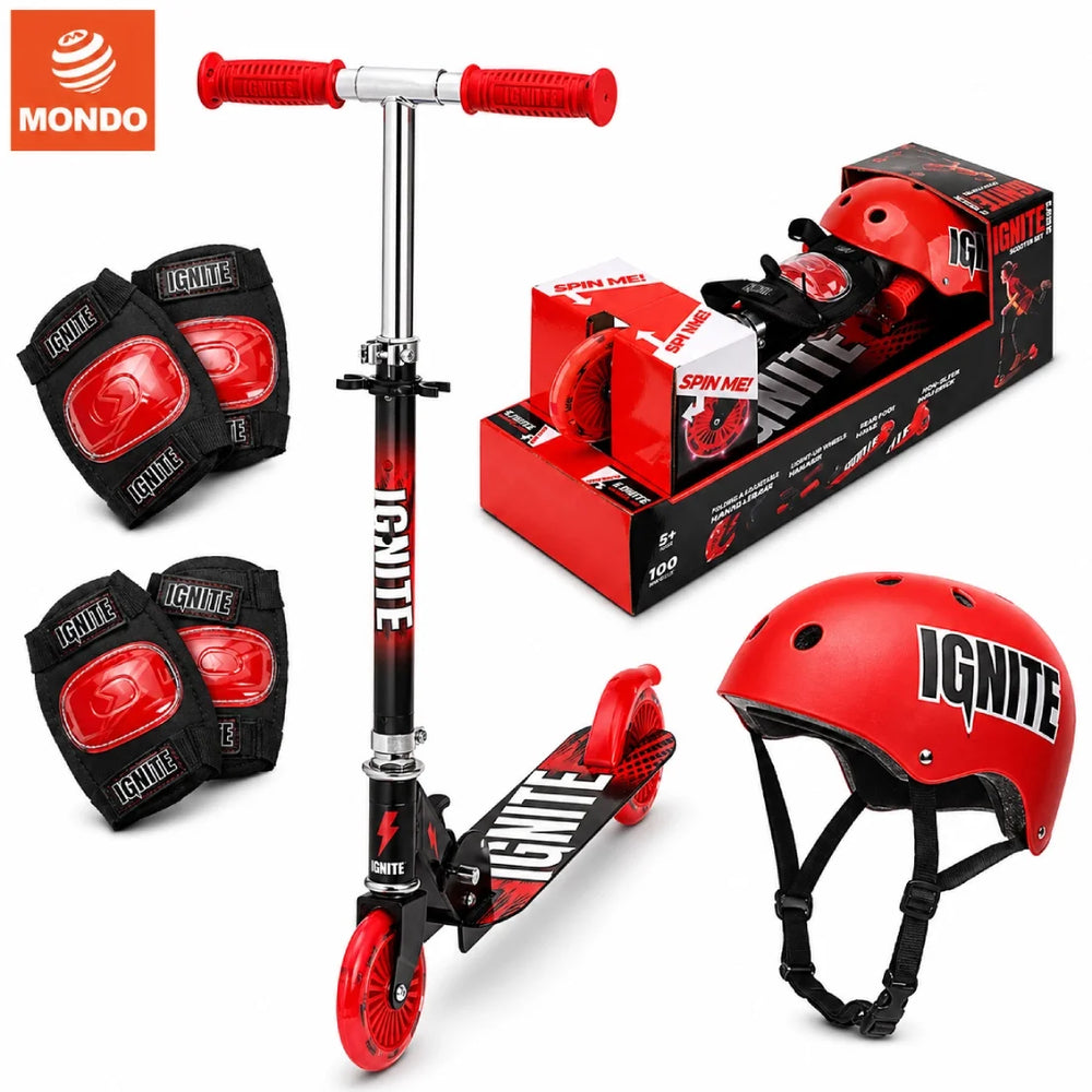 Ignite Flow Kids Scooter 2 Wheels LED Combo Pack Helmet Protectors