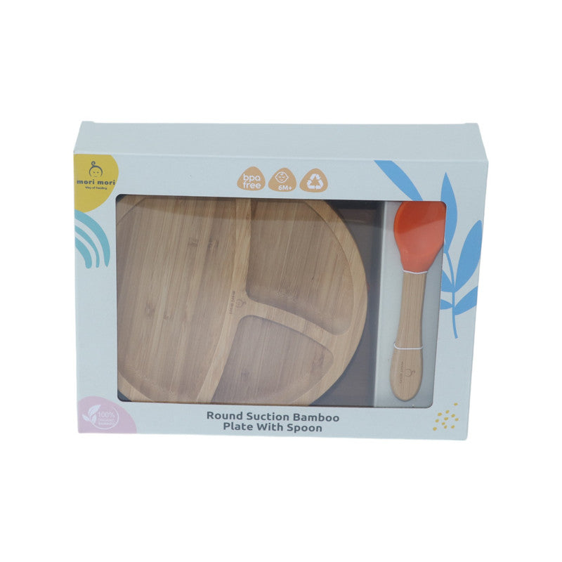 Mori Mori round plate with spoon and silicone suction orange