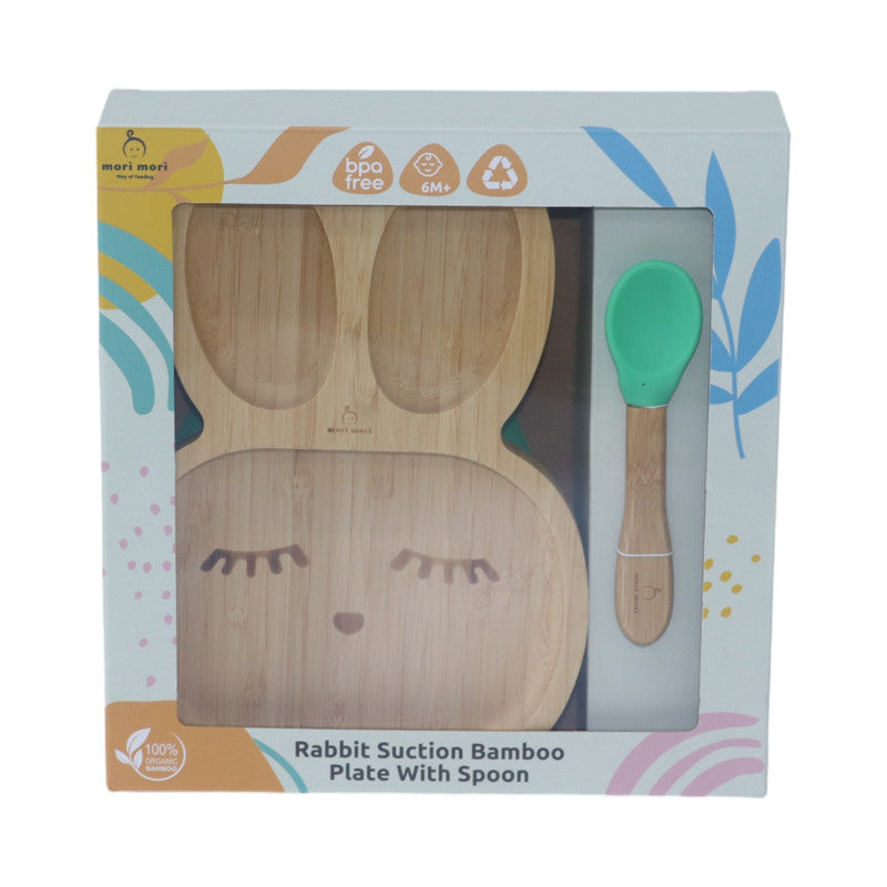 Mori Mori rabbit plate with spoon and silicone suction - green