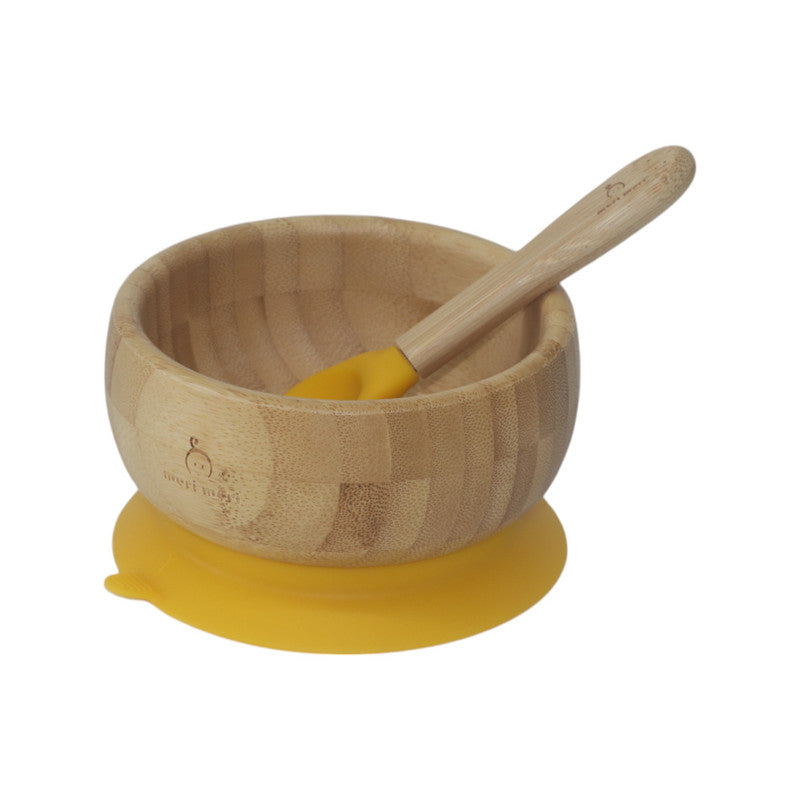 Mori Mori round bowl with spoon and silicone suction yellow