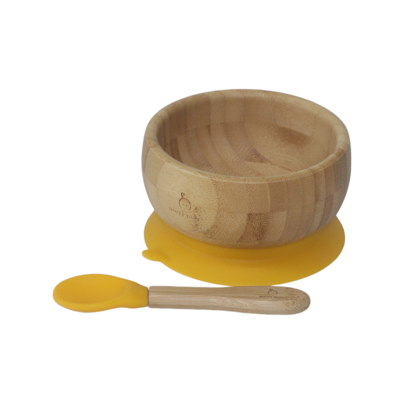 Mori Mori round bowl with spoon and silicone suction yellow