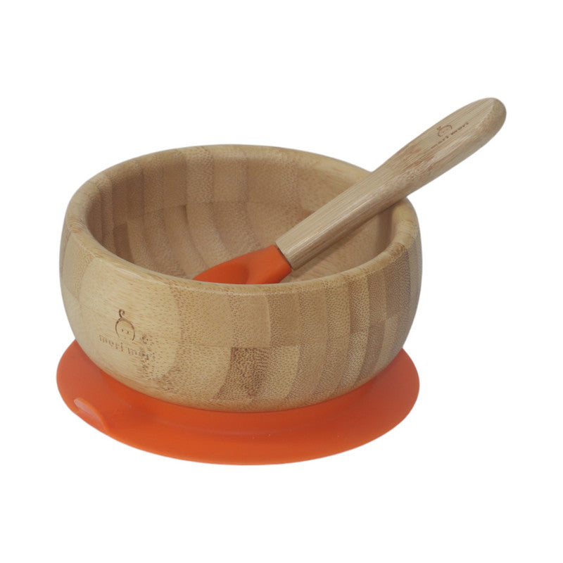 Mori Mori round bowl with spoon and silicone suction orange