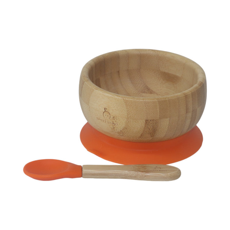 Mori Mori round bowl with spoon and silicone suction orange