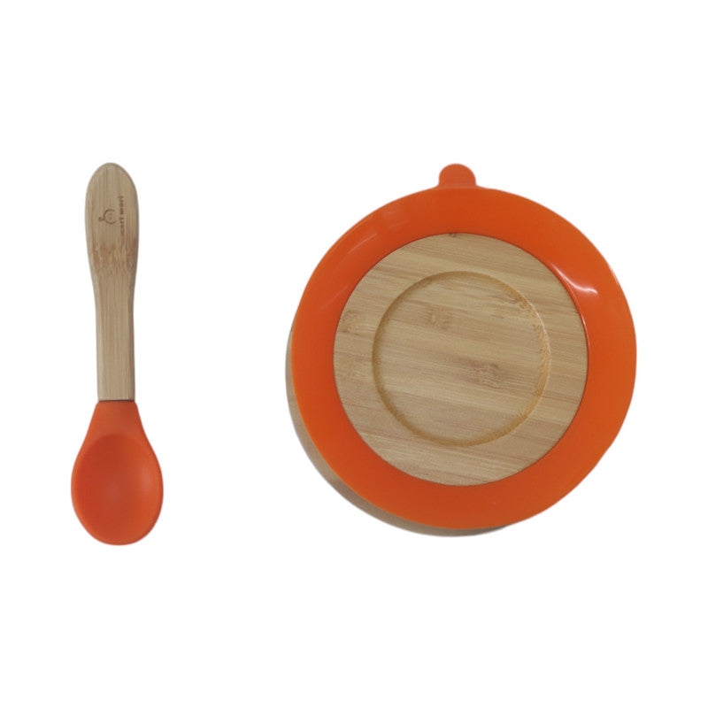 Mori Mori round bowl with spoon and silicone suction orange