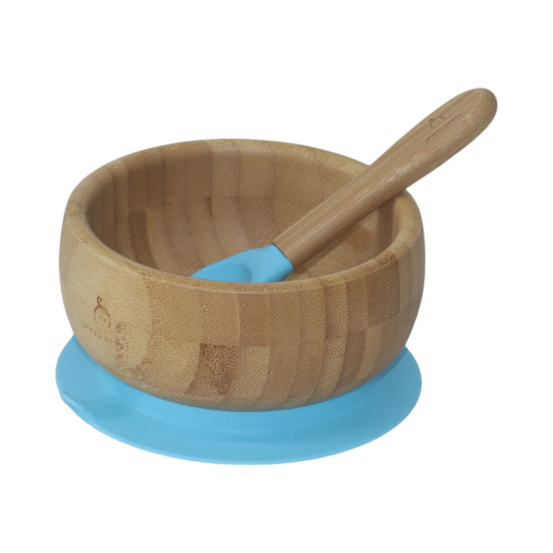 Mori Mori round bowl with spoon and silicone suction blue