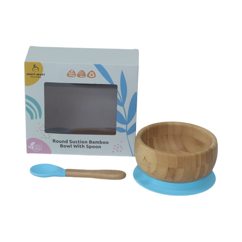 Mori Mori round bowl with spoon and silicone suction blue
