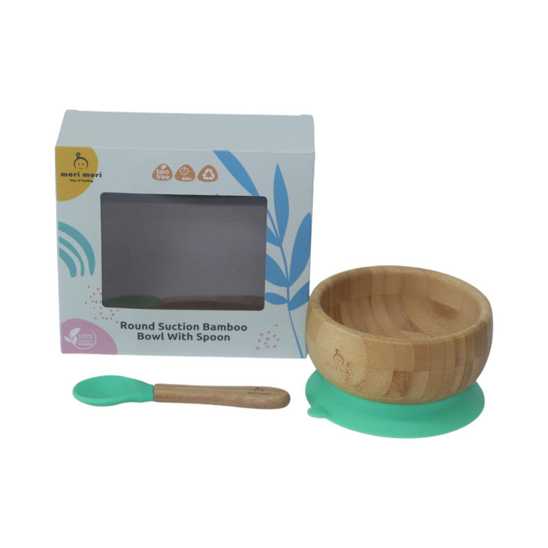 Mori Mori round bowl with spoon and silicone suction green