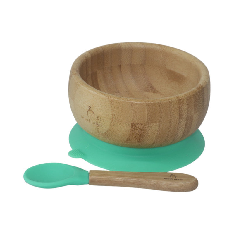 Mori Mori round bowl with spoon and silicone suction green