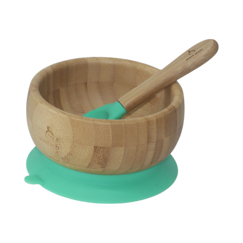 Mori Mori round bowl with spoon and silicone suction green