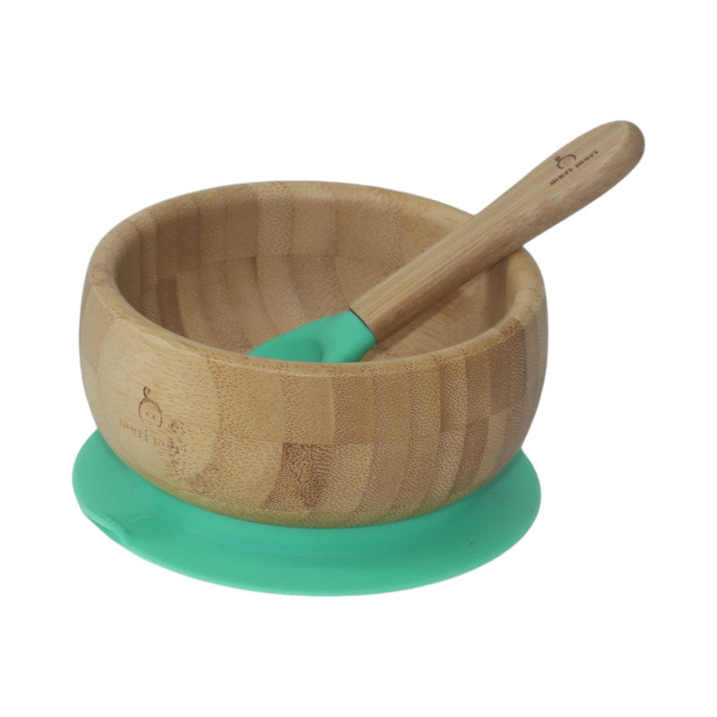 Mori Mori round bowl with spoon and silicone suction green