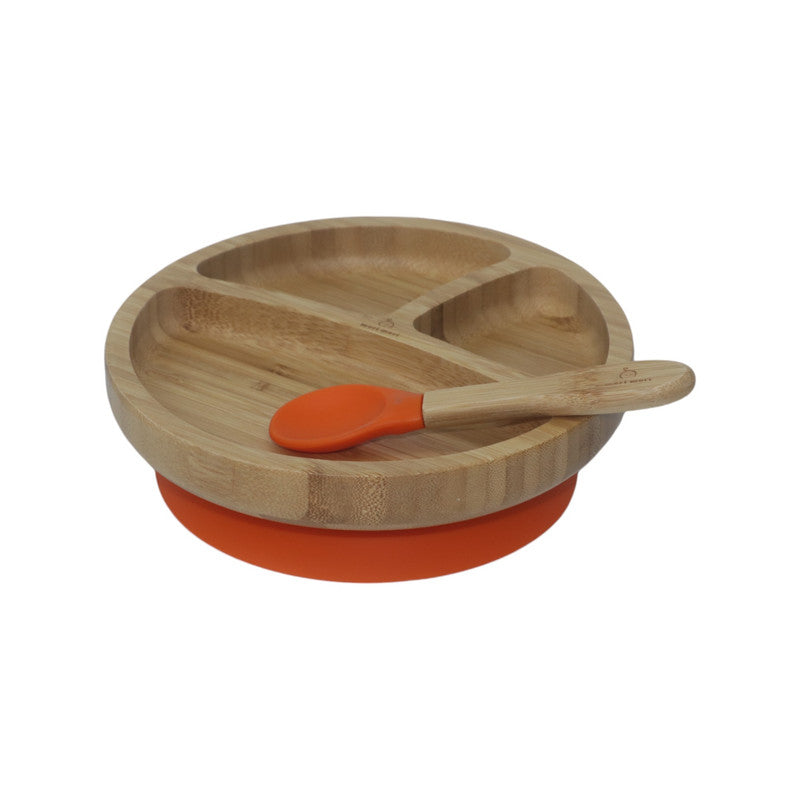 Mori Mori round plate with spoon and silicone suction orange