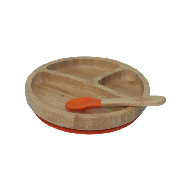 Mori Mori round plate with spoon and silicone suction orange