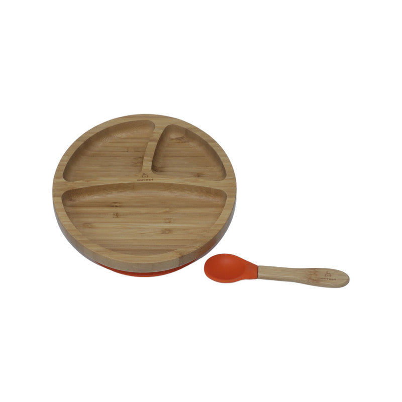 Mori Mori round plate with spoon and silicone suction orange