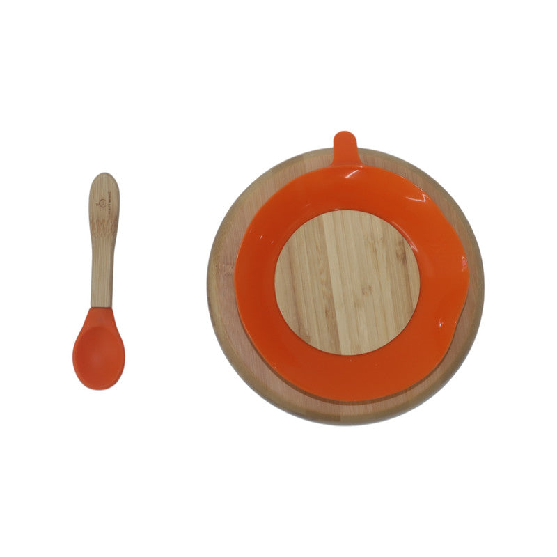 Mori Mori round plate with spoon and silicone suction orange