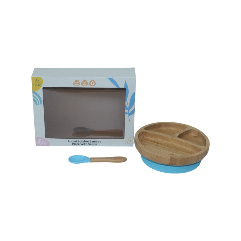 Mori Mori round plate with spoon and silicone suction blue