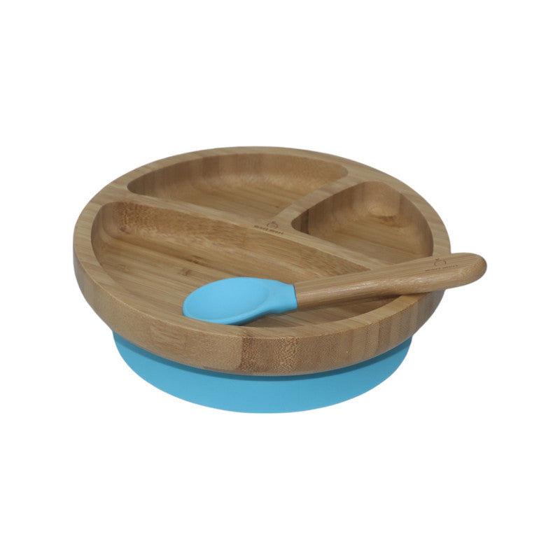 Mori Mori round plate with spoon and silicone suction blue