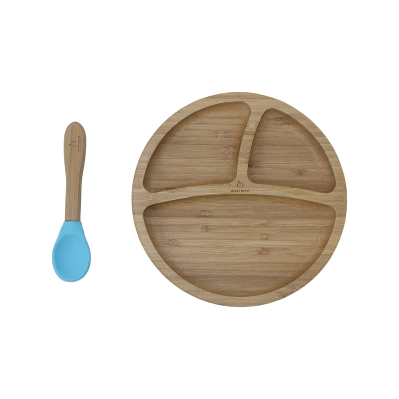 Mori Mori round plate with spoon and silicone suction blue