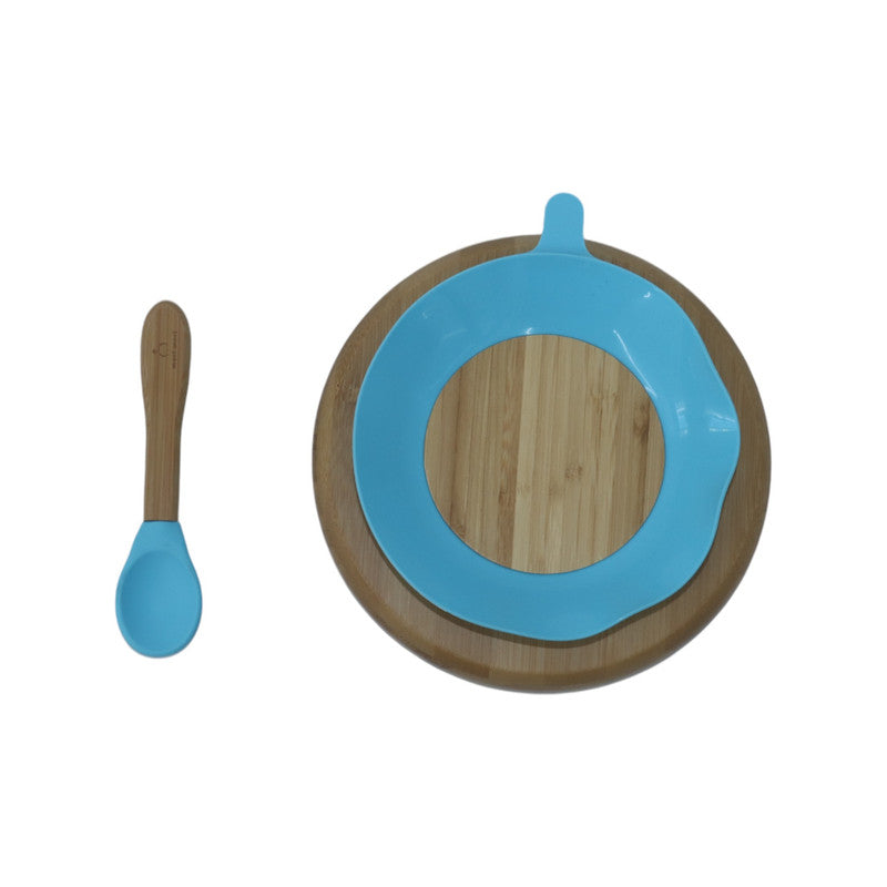 Mori Mori round plate with spoon and silicone suction blue