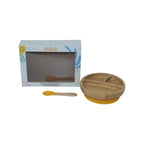 طبق موري موري الدائري مع ملعقة وقاعدة شفط سيليكون - اصفر